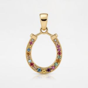Pendentif à breloque fer à cheval en or 10 carats avec saphirs et pierres précieuses multicolores, bijoux éthiques sur mesure pour femmes - Product Image 2