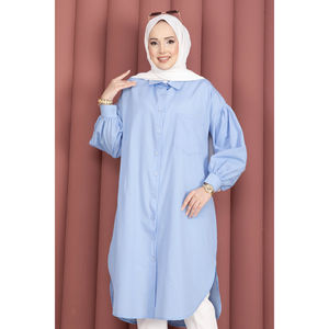 Túnica de Gasa Azul Bebé Talla Grande, Camisa Hijab Modesta con Corte Ovalado, Blusa Casual Estampada para Mujer - Product Image 2