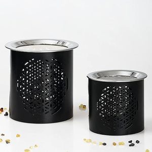 Round Shape Metal Iron Black Coated Incense Burner Loban Dhoop <b>Oud</b> Fragrance <b>Bakhoor</b> Burner & Net Design Set of 2 Home Usage - Product Image 1