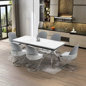 ชุดรับประทานอาหารสแตนเลสที่ทันสมัย, พนักพิงตามหลักสรีรศาสตร์เปิดประทุนและขยายได้สำหรับห้องรับประทานอาหารและห้องนั่งเล่นที่บ้าน - Product Image 1