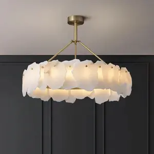 Lustre industriel moderne PietraStone, suspension avec lumière blanc chaud, abat-jour en cuivre et en pierre pour la décoration de la maison - Product Image 4