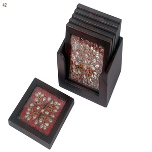 Posavasos Clásicos de Madera Meena con Intrincados Patrones de Esmalte, Ecológicos, Duraderos, que Añaden Elegancia Cultural a Mesas de Comedor/Cafetería - Product Image 6