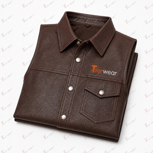 Tiierwear Men's <b>Brown</b> Leather Sleeveless <b>Vest</b> Plus Size Summer Breathable with Button Closure and Front Pockets Casual Outerwear - Product Image 6