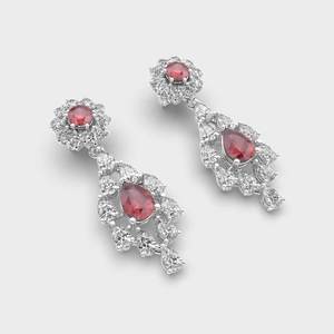 Vintage 925 argent cluster Style boucles d'oreilles indien vêtements occasionnels mariage fiançailles charme poire coupe rouge diamant Moissanite charme - Product Image 4