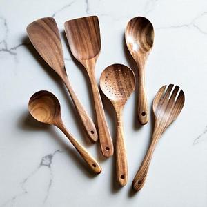 <b>Wooden</b> Serving Spoon <b>Utensil</b> Set Kitchen Wood Set Spatula for <b>Cooking</b> Natural Teak <b>Wooden</b> <b>Utensils</b> with storage bucket by f s i - Product Image 4