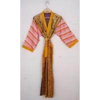 Robe Kimono Longue Maxi de Luxe Élégante en Soie Patchwork Style Sari Vintage pour Femme – Idéale Printemps, Été, Plage, Mariage, ou Tenue d'Intérieur