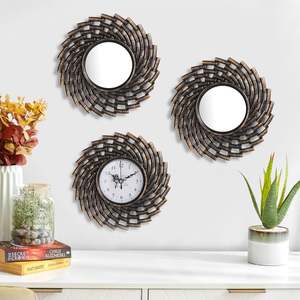 Hot Selling Handmade Modern Style Designer <b>Wall</b> <b>Mirror</b> & <b>Clock</b> Set of 3 Pieces Factory Direct Sale From Manufacturer Wholesale - Product Image 1