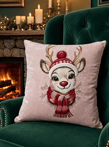 Christmas Reindeer Embroidered Velvet Customizable <b>Throw</b> Pillow Square <b>Red</b> Removable & Washable Novelty Decorative - Product Image 6