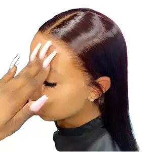 Fábrica al por mayor transparente Glueless Full Hd pelucas de encaje Frontal recto pelucas de cabello peruano Raw Remy encaje frontal Peluca de cabello humano