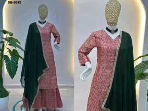 Traje Salwar Kameez de Tela Viscosa Tradicional India, Listo para Usar, con Trabajo Jacquard y Dupatta de Georgette para Mujer - Product Image 4
