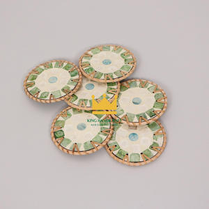 Vietnam Artisan Eco-Friendly Modern Wicker <b>Coasters</b> with Handcrafted <b>Ceramic</b> Inlay for Tea Table and Home Decor - Product Image 1