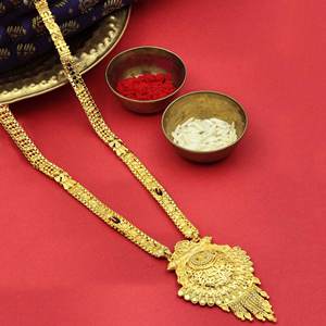 Wholesale 24K Micro Gold Filled Pendant Mangalsutra Fashion <b>Jewelry</b> with <b>Black</b> Beads Traditional Wedding Brass <b>Jewelry</b> - Product Image 1