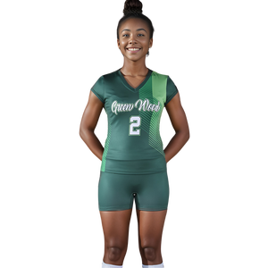 ชุดวอลเลย์บอลสำหรับสตรีพิมพ์ลายประสิทธิภาพสูงสั่งตัดด้วยผ้าโพลีเอสเตอร์ระบายอากาศได้ดี100% - Product Image 1