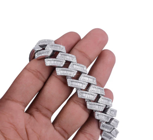 Diamond <b>Bracelet</b>: Sterling Silver <b>Baguette</b> Cut Moissanite Diamond Cuban <b>Bracelet</b> - Product Image 3