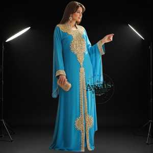 Vente en gros AWAIS HOUSE Robe de mariée musulmane traditionnelle légère faite à la main 'D'-Taille plus grande Georgette Col haut Kaftan Abaya Dubaï - Product Image 2