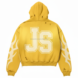 Sweat à capuche pour femme Zipper 380 GSM Heavy Cotton Fleece Brushed Inner Yellow Vintage Style Custom Logo Embroidery Print basics hoodies - Product Image 2