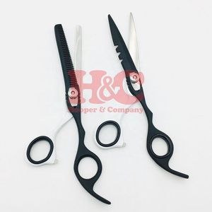 Tijeras Profesionales Negras Rectas y Afiladas de Acero Inoxidable para Cortar y Entresacar Cabello, Tijeras de Peluquería, Salón de Belleza, Sostenibles - Product Image 1