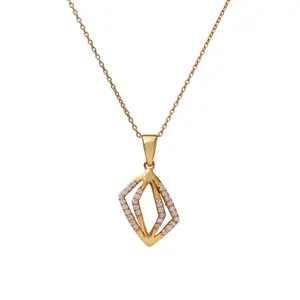 Collier pendentif tendance pour femme, plaqué or, forme diamant, bijoux fantaisie, chaîne en titane, zircon, perle, idéal pour un cadeau - Product Image 2