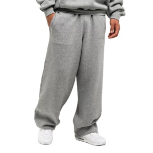 Custom Heavyweight 100% Cotton Fleece Flared <b>Jogger</b> Baggy Sweatpants Grey <b>Stacked</b> Pants for Men Casual Print Logo Plain Dyed - Product Image 1