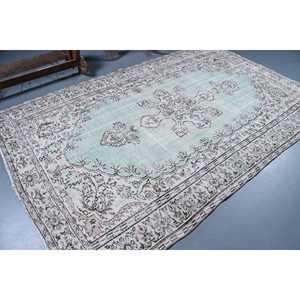 Grand tapis vintage de 5,9 x 9,4 pieds, tapis turc, tapis marocain en laine bleu et blanc - Product Image 2