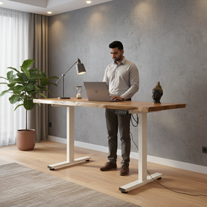 Escritorio de pie de madera maciza con borde vivo motorizado y duradero moderno con botones de memoria de pantalla de altura y diseño ergonómico - Product Image 6