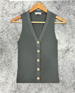 Gilet en velours côtelé tricoté élégant et décontracté pour femme, vêtement d'extérieur en coton d'été avec boutons décoratifs, longueur gilet - Product Image 1