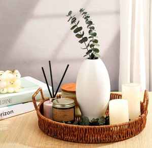 Hot Trend Elegante Comedor Cocina Bandeja para servir Asas de transporte Tejido a mano Ratán Hot Trend Shape Decorativo Ecológico Hecho - Product Image 1