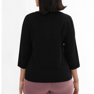 Camiseta de Verano para Mujer, Negra, Tejido Sólido, de Alta Calidad, Corte Regular, 100% Algodón, Transpirable y Resistente - Product Image 2