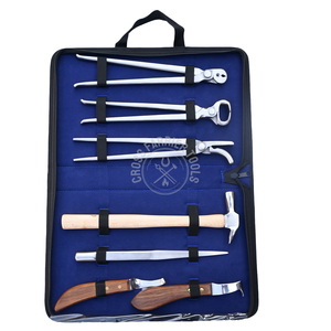 Custom Farrier Tools Kit Nipper Clincher Puller Hoof Knife <b>Set</b> Detachable Loop Blade <b>Wooden</b> Driving Hammer Pritchel in Case - Product Image 1