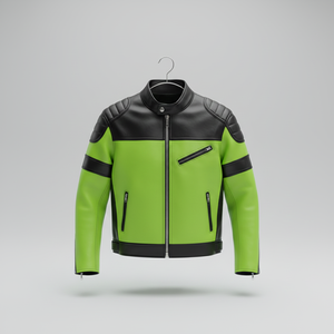 OEM Wholesale <b>Men's</b> Neon <b>Green</b> and Black Leather Speedway Racing <b>Jacket</b> Custom Motorcycle Biker Coat - Product Image 1