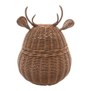 Cesta de Mimbre y Ratán con Forma de Reno Navideño, Color Marrón con Narices Rojas - Product Image 4