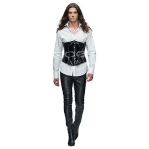 Corset sculptant la taille en vinyle PVC noir brillant, avec baleines en acier et fermeture frontale à agrafes - Product Image 4