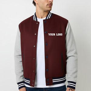 Chaqueta Varsity Marrón para Hombre con Mangas Grises, Logotipo Bordado en la Parte Delantera, Casual, Otoñal, Resistente al Viento, Transpirable, Cuello Alto, Cierre de Botón Sencillo - Product Image 1