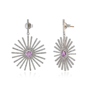 925เพชรสเตอร์ลิงเงินสีชมพูแซฟไฟร์พลอยดาวดันกลับต่างหูตุ้งติ้งขายส่ง - Product Image 4