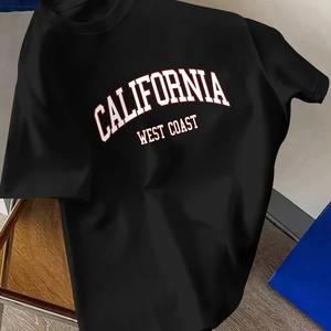 T-shirt pour homme en jersey 100% coton, imprimé avec le mot California, coupe ample, décontracté, confortable, col rond, manches courtes, été - Product Image 1