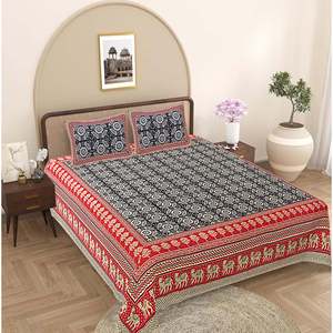 Black 100% Cotton 240 TC Super King Size <b>Bedsheet</b> with 2 Pillow Covers Ethnic Motifs <b>4</b>-Piece Set (SHKV1087) for Home Use - Product Image 1