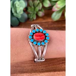Navajo Multi-Stone & Sterling <b>Silver</b> Fashion <b>Cuff</b> <b>Bracelet</b> - Product Image 2