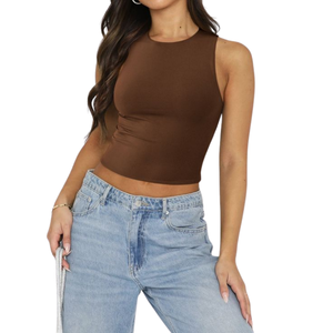 Camiseta sin mangas elegante para mujer OEM algodón suave tela transpirable ropa informal de lujo moda de verano elegante - Product Image 2