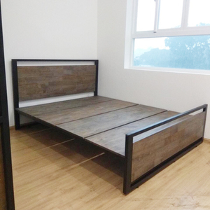 Cama con Estructura de Hierro de Diseño Industrial SFGN007, Ferro Madera y Caucho con Acabado Marrón - Product Image 3