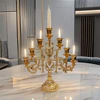 Ménorah en aluminium à 7 branches plaquée or, candélabre d'église haut, traditionnel judaïque, support à bougies pour Hanukkah, lampes de cérémonie juives