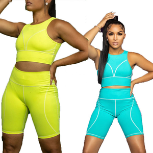 Conjunto de entrenamiento sin costuras de dos piezas para mujer, Top corto sin mangas de cintura alta y pantalones cortos de motorista, ropa deportiva para gimnasio, Yoga y Fitness - Product Image 4