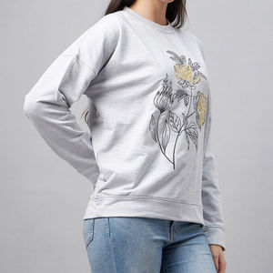 Sweat-shirt oversize à fermeture éclair sur le devant en molleton uni imprimé à l'écran pour femmes avec logo sur le devant - Product Image 5