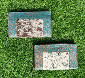 มาใหม่จริง Cowhide หนังหนังแกะสลักคลัทช์เคสโทรศัพท์สไตล์สีเทอร์ควอยซ์หนังตะวันตกร้อนขายผู้หญิงกระเป๋าสตางค์ - Product Image 3