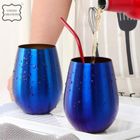 Vente en gros de gobelet à vin isolé sous vide en acier inoxydable à double paroi de qualité supérieure verre sans pied de couleur bleue pour le vin rouge