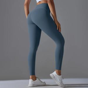 Pantalones de gimnasio de alta calidad para mujer, mallas de Yoga sólidas personalizables, cintura elástica, cintura alta, hechas de Spandex/nailon - Product Image 3