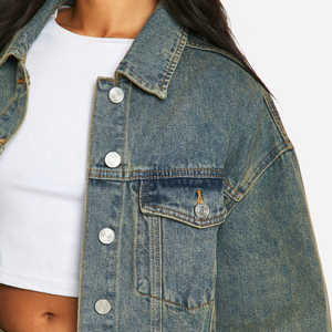 Veste en jean pour femmes OEM fini tissé imperméable respirant vêtements décontractés automne bouton manteau surdimensionné lavage vintage - Product Image 4