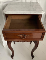 Mesita de noche tradicional antigua, mesita de noche pequeña de madera con tapa de mármol para muebles para el hogar, juego de dormitorio para apartamento y Hotel