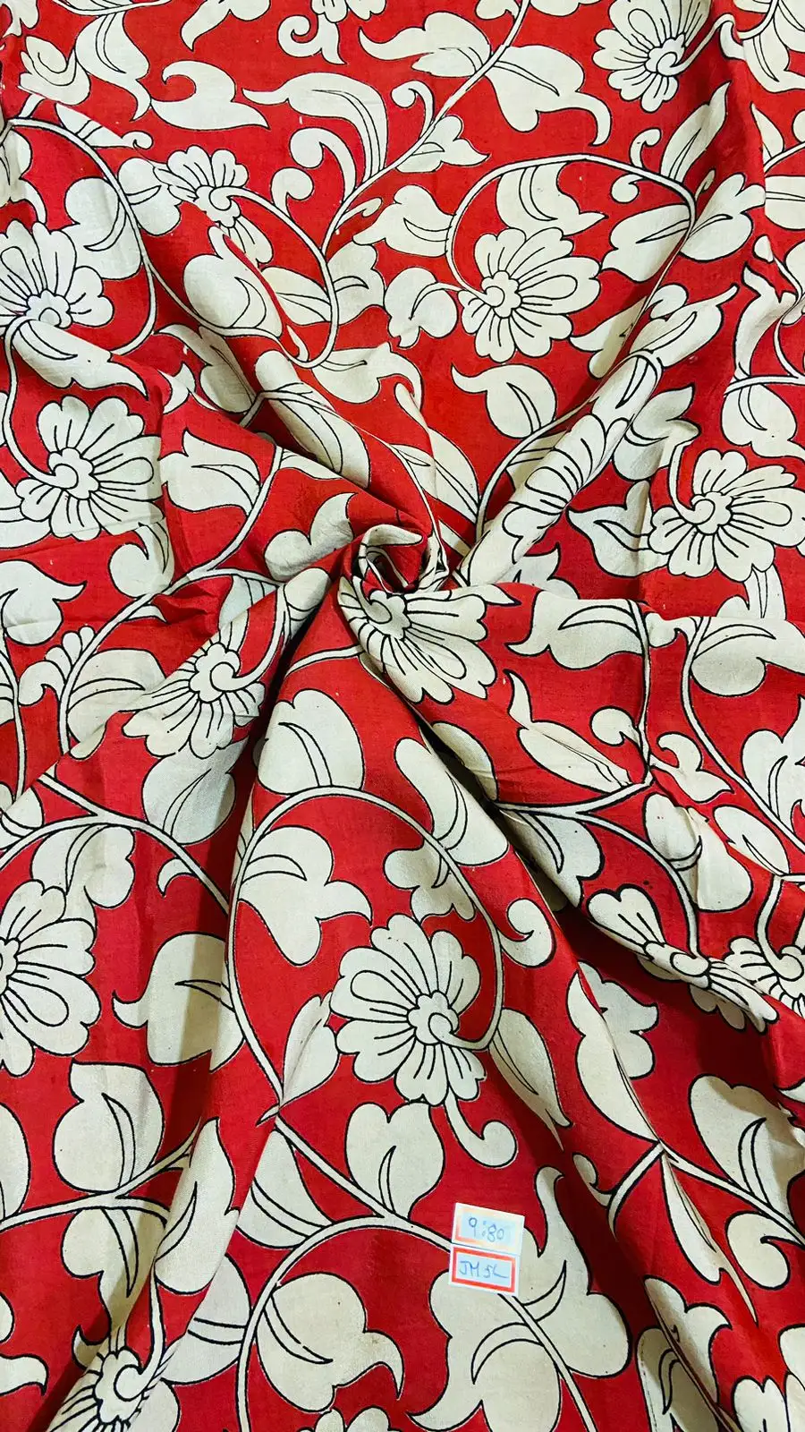 Colore rosso fatto a mano in seta Kalamkari tessuto Running indiano blocco stampa a mano tessuto Running vestito che fa artigianato