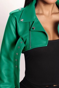 Kelly vert culture Faux cuir vestes vêtements d'hiver pour femmes col montant fermeture éclair avant Moto motard à manches longues femmes vestes - Product Image 4