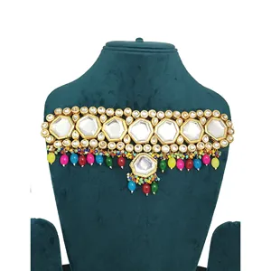 Gold-Plated Kundan <b>Studded</b> Choker Jewellery Set Gold Toned for Weddings - Product Image 3